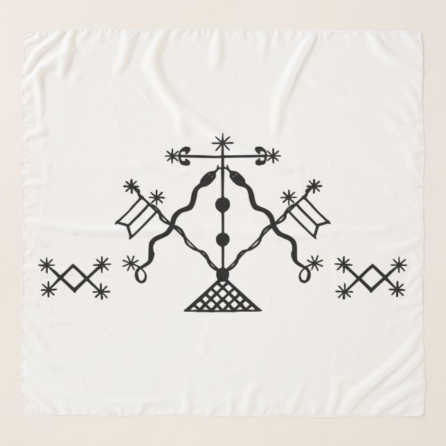Black Veve of Damballah on White Scarf (Front)