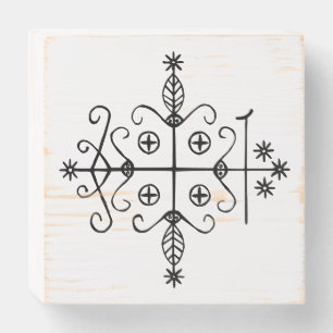 Black Veve of Papa Legba on White Wooden Box Sign