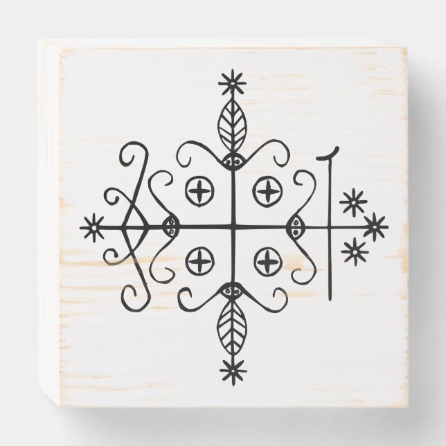 Black Veve of Papa Legba on White Wooden Box Sign (Front Horizontal)