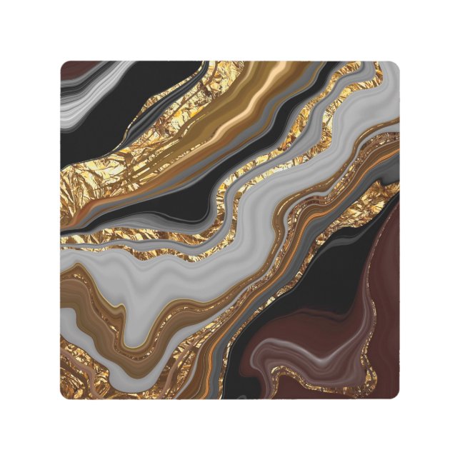 black ,vibratory,abstract, marbled, luxury, gold,  metal print (Front)