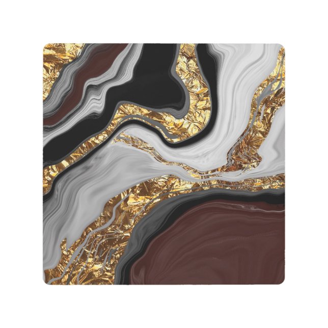 black ,vibratory,abstract, marbled, luxury, gold,  metal print (Front)