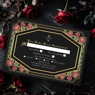 Black Victorian Gothic Roses Thorns Wedding RSVP Enclosure Card