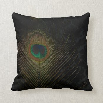 Black Victorian Wallpaper And Peacock Throw Pillow by Peacocks at Zazzle