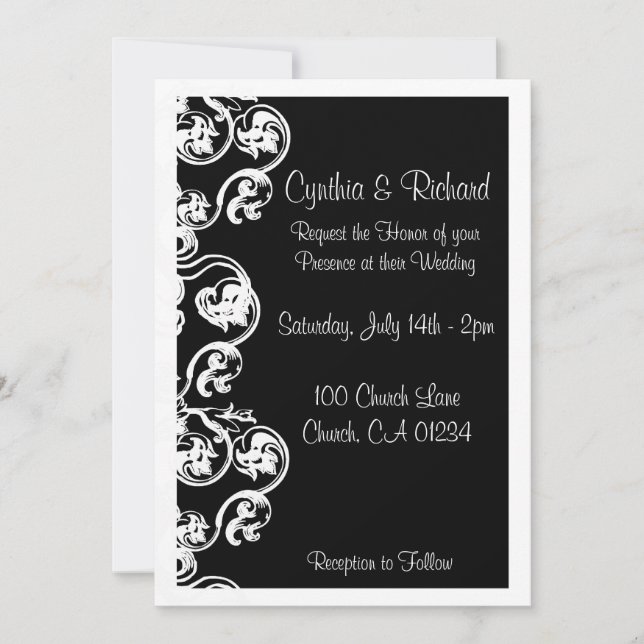 Black Victorian Wedding Invitation Cards (Front)