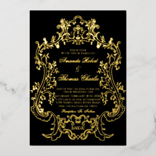 Black Victorian White and Gold Wedding Invitation Foil Invitation