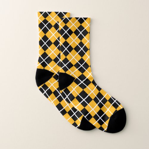 Black Victory Gold and White Argyle Socks