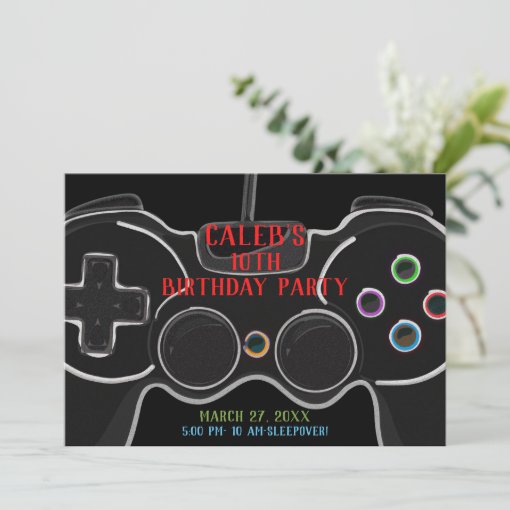 Black Video Game Controller Birthday Party Invitation Zazzle