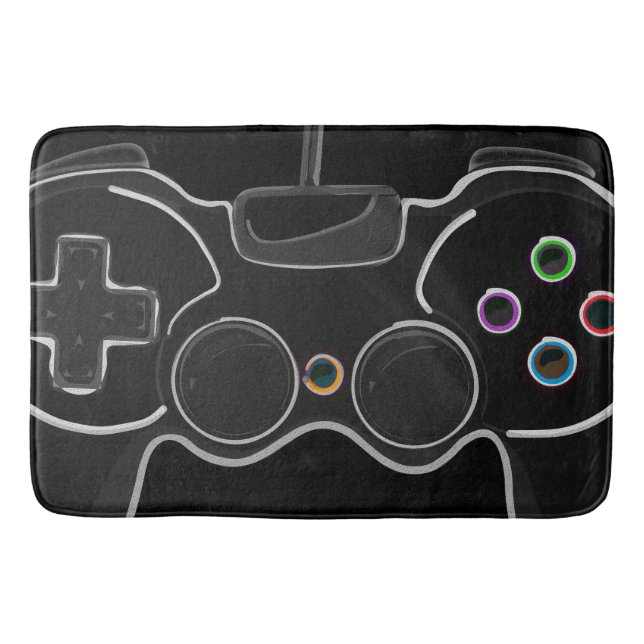 Black Video Game Controller Gamer Bathroom Mat (Front)