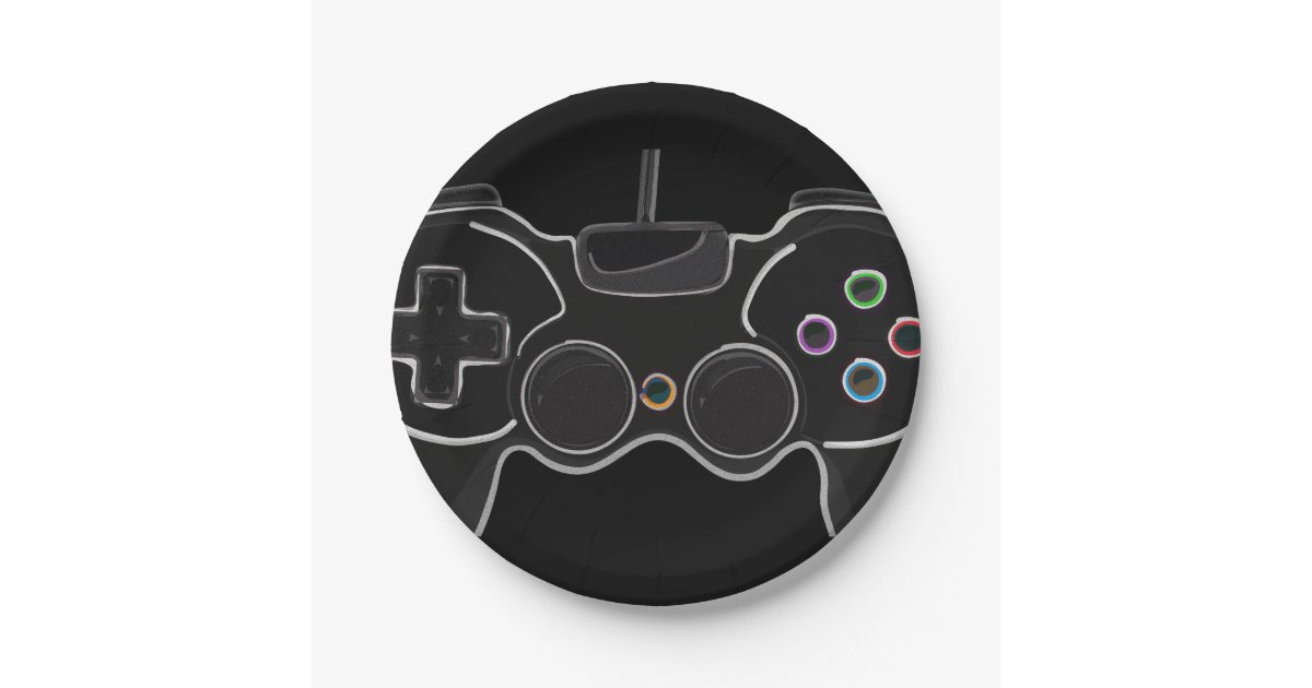 Black Video Game Controller Gamer Birthday Party Paper Plate | Zazzle.com