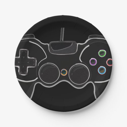 Black Video Game Controller Gamer Birthday Party Paper Plates