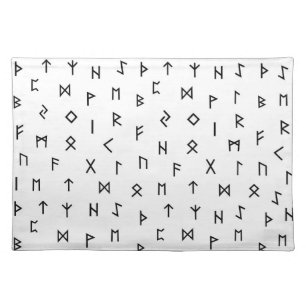 Black Viking Runes on White Background Cloth Placemat