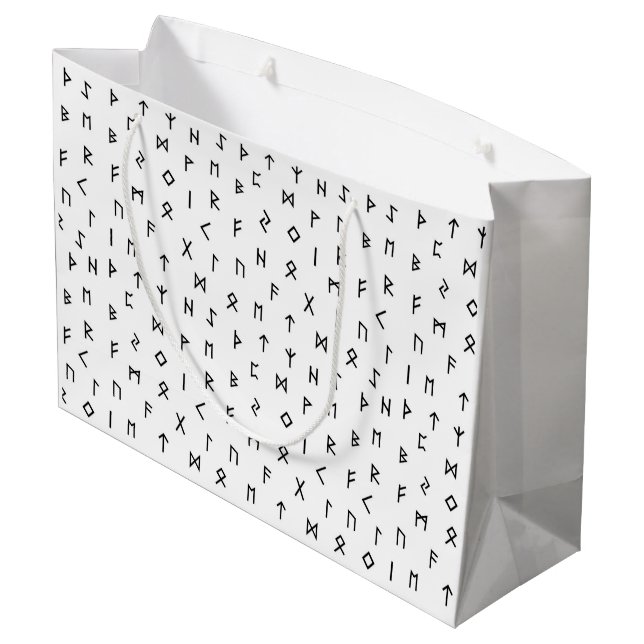 Black Viking Runes on White Background Large Gift Bag (Back Angled)