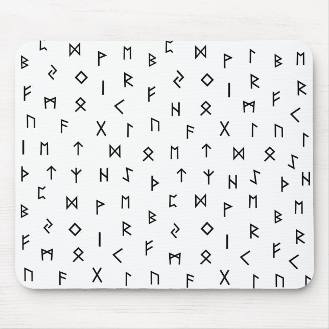 Black Viking Runes on White Background Mouse Pad (Front)
