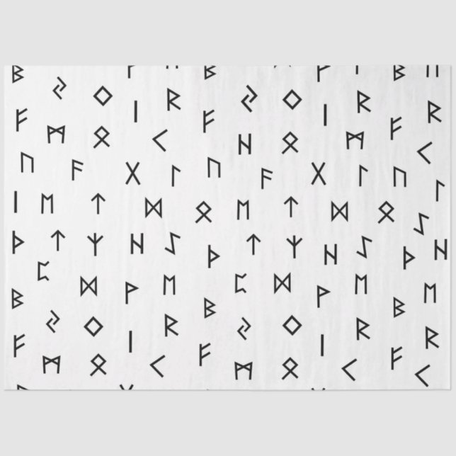 Black Viking Runes on White Background Tissue Paper (Front)