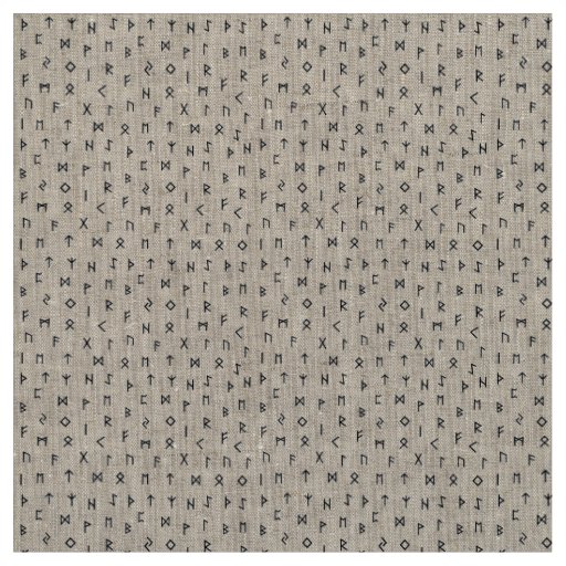 Black Viking Runes Pattern White Gray Background Fabric