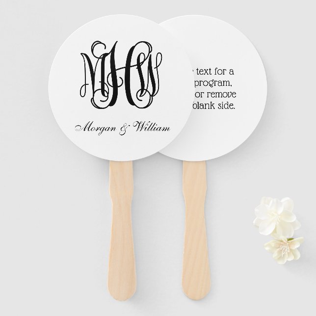 Black Vine Script Monogram B&G DIY BG Hand Fan (Front and Back)