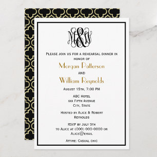 Black Vine Script Monogram DIY BG Rehearsal Mor 2 Invitation