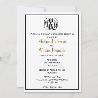 Black Vine Script Monogram DIY BG Rehearsal Stars Invitation | Zazzle