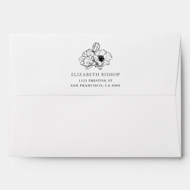 Black Vintage Anemones Floral Envelopes (Back (Top Flap))