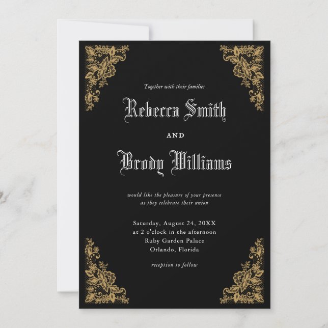 Black Vintage Antique Lace Wedding  Invitation (Front)
