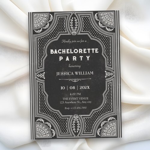 Black vintage art deco bachelorette  invitation