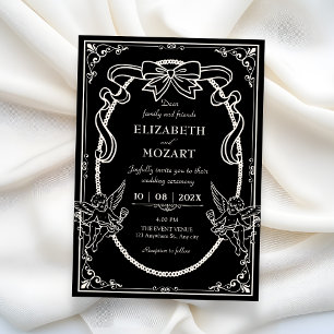Black Vintage artistic baroque wedding  invitation