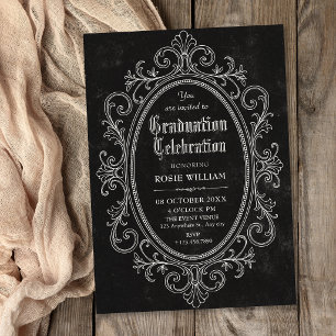 Black Vintage baroque victorian graduation Invitation