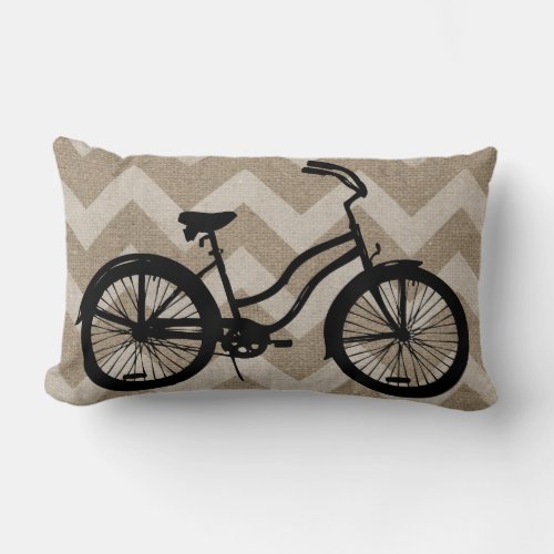 Black Vintage Bicycle Burlap White Chevrons Lumbar Pillow