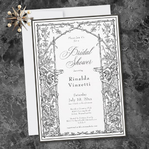 Black Vintage Botanical Trellis Bridal Shower Invitation