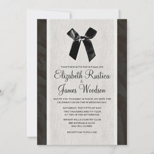 Black Vintage Bow &amp; Linen Wedding Invitations