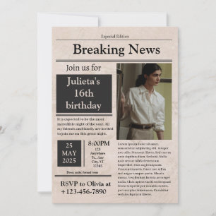 Black Vintage Breaking News formal classic Invitation