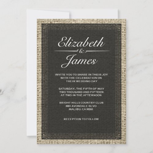 Black Vintage Burlap Wedding Invitations