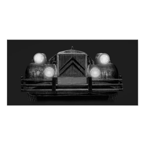 Black Vintage Car on dark background Poster