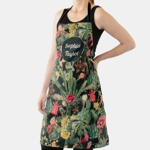 Black Vintage Colorful Cactus Apron