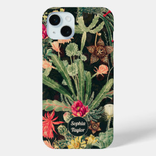 Black Vintage Colorful Cactus iPhone 15 Plus Case