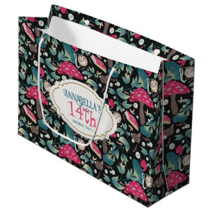 Black Vintage Cottagecore Mushroom Birthday Large Gift Bag