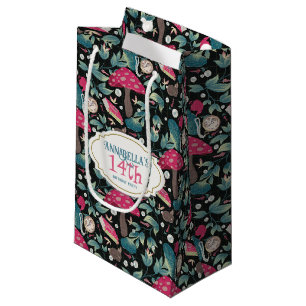 Black Vintage Cottagecore Mushroom Birthday Small Gift Bag