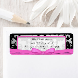 Black Vintage Damask Pink & Silver Address Label