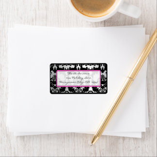 Black Vintage Damask Pink & Silver Address Label
