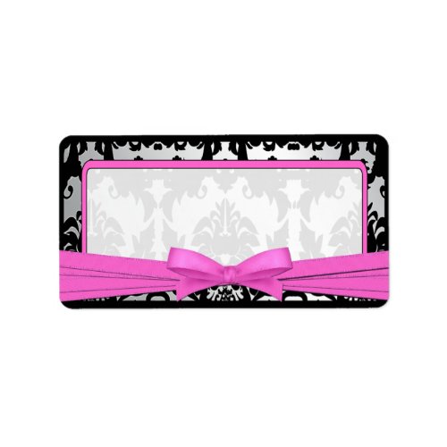 Black Vintage Damask Pink  Silver Address Label