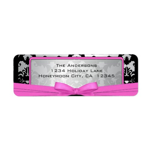 Black Vintage Damask Pink  Silver Address Label