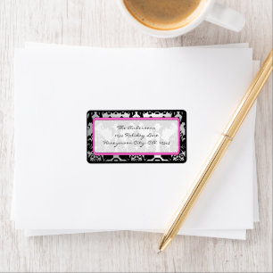 Black Vintage Damask Pink & Silver Address Label