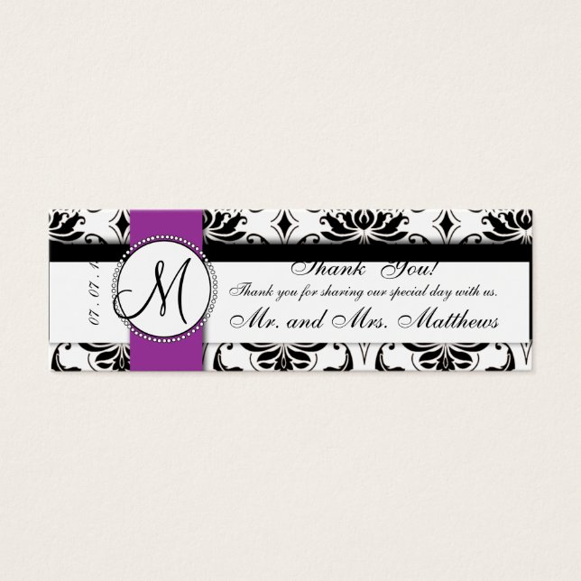Black Vintage Damask Purple Wedding Favor Tag (Front)