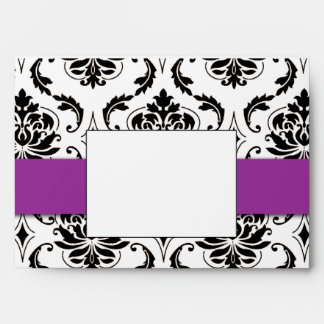 Black Vintage Damask Purple Wedding Invitation Envelope