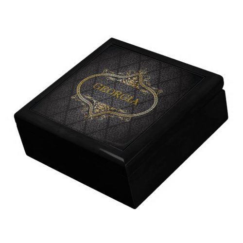 Black Vintage Damasks With Gold Frame Keepsake Box