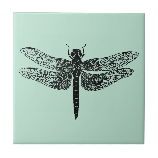 Black Vintage Dragonfly Nature Art Ceramic Tile (Front)