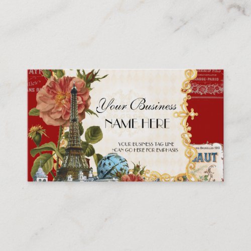 Black Vintage Eiffel Tower Rose Elegant Business Business Card