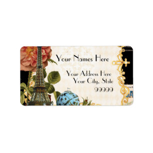 Black Vintage Eiffel Tower Rose Matching Address Label