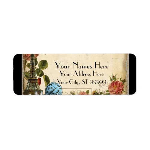 Black Vintage Eiffel Tower Rose Matching Address Label