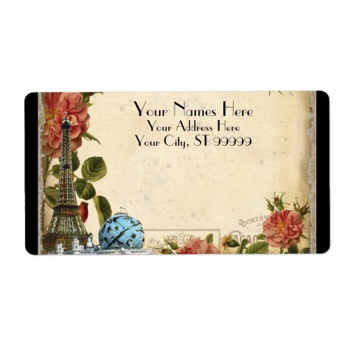 Black Vintage Eiffel Tower Rose Matching Shipping Label